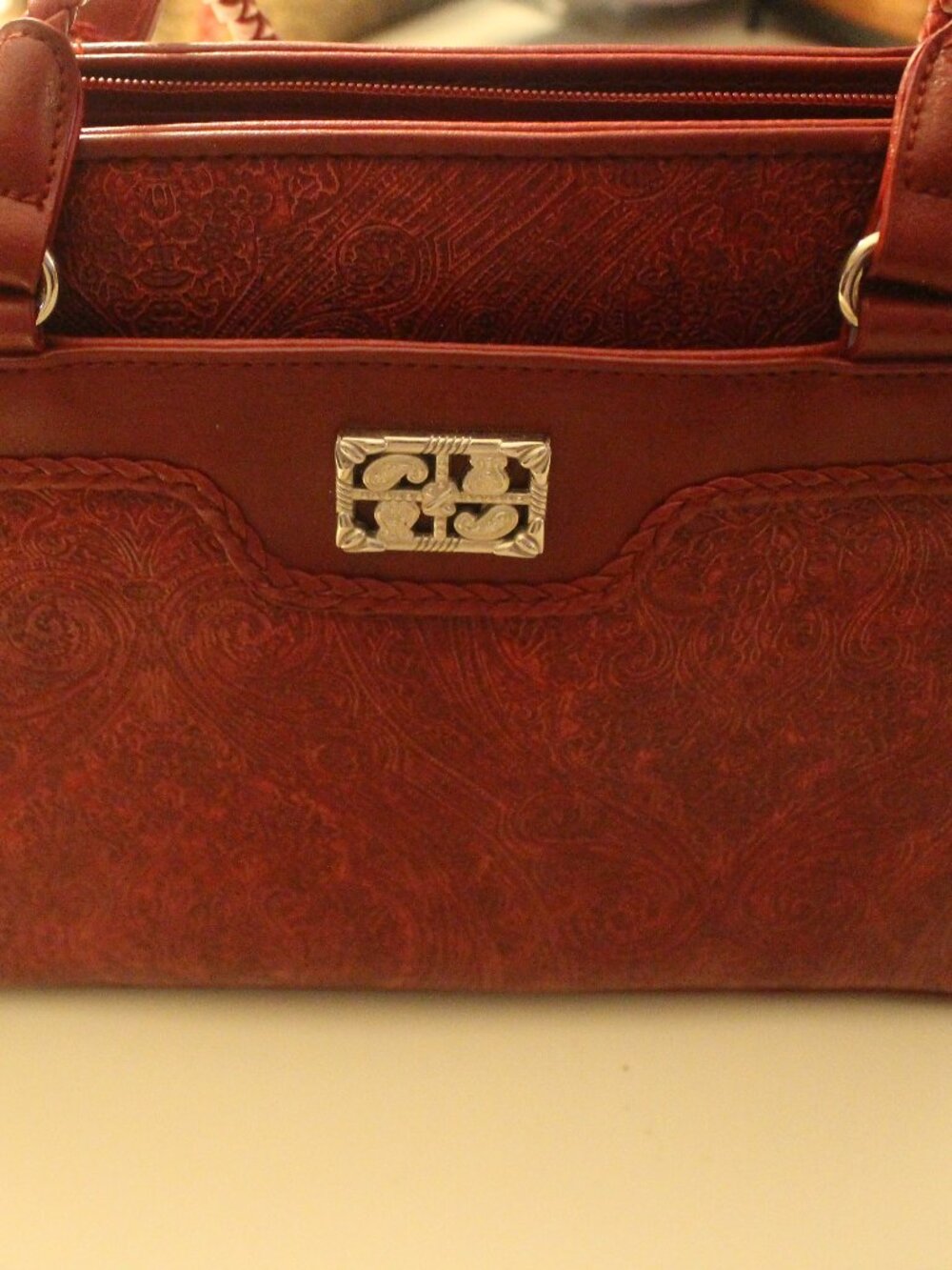 Bueno Burgundy Paisley Embossed Satchel